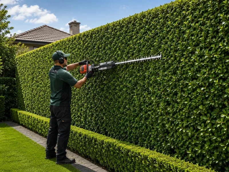 Formal boundary hedge trimmed to straight lines with defined edges in Auckland