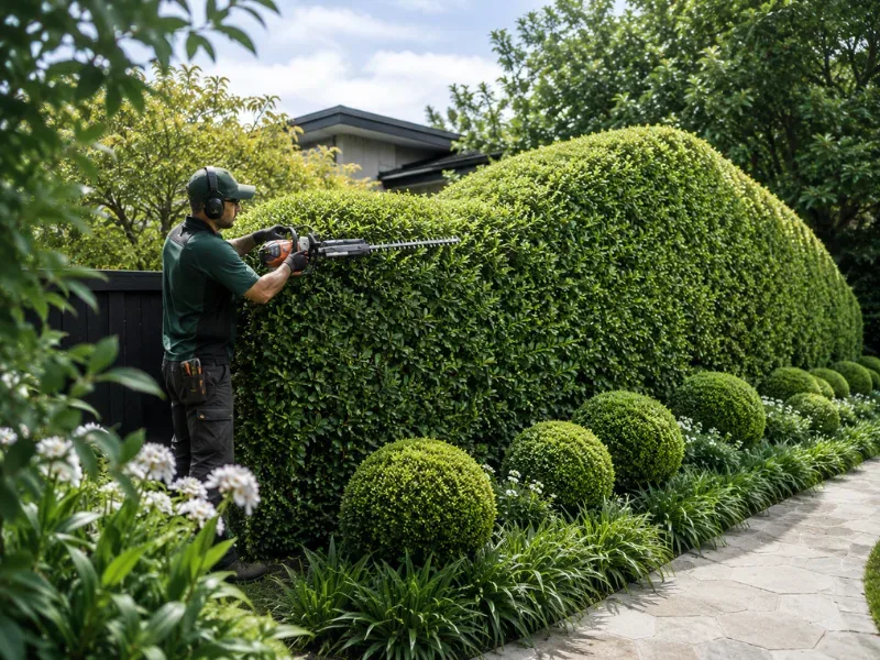 Ornamental hedge shaped naturally, keeping its softer form, in an Auckland garden
