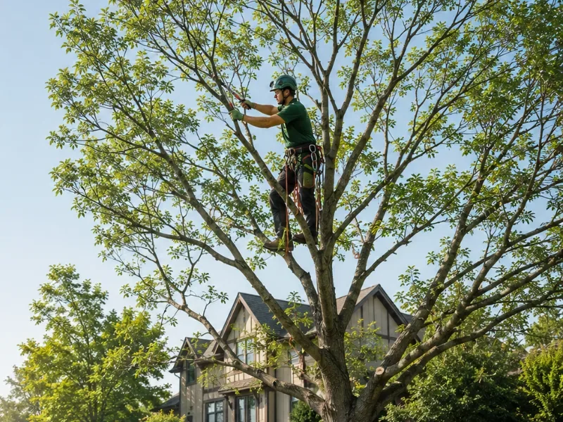 Crown thinning on an Auckland tree, inner branches selectively removed for light and airflow