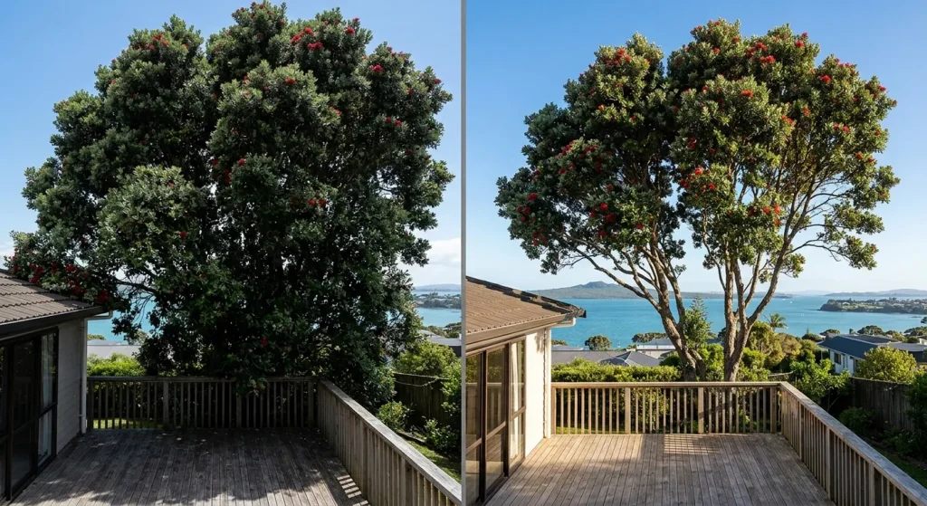 Tree pruning in Bucklands Beach, East Auckland — before and after