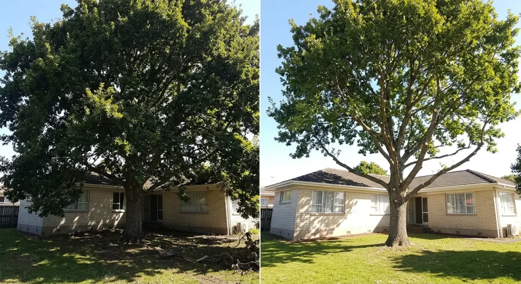 Tree pruning in Manurewa, South Auckland — before and after